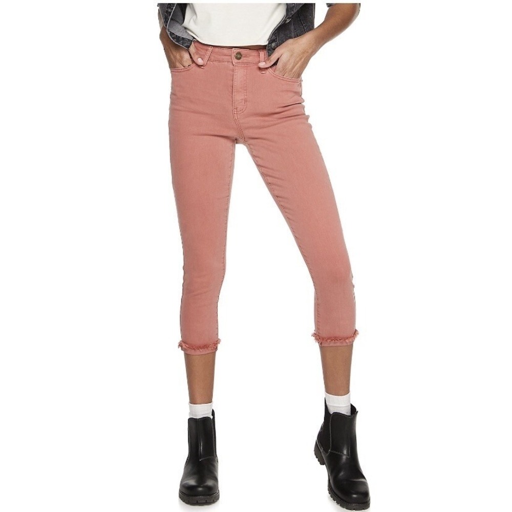 SO Juniors Cropped Twill Jeggings 0/24W New with Tags Mauve Denim Frayed Stretch